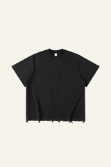 Men's Streetwear  Embroidered Raw-Edge Drop-Shoulder T-Shirt