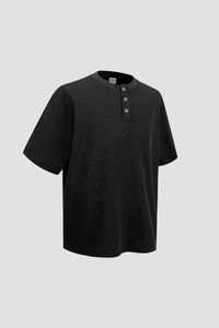 Women's Streetwear Washed Henley Collar Distressed T-shirt