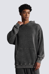 Men's 420g Heavy Cotton Washed Distressed Hoodie