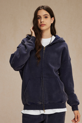 Women's Streetwear Wax-Dyed Vintage Solid Hooded Jacket