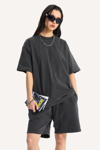 Unisex Summer Washed Distressed Fade Tee & Shorts Set