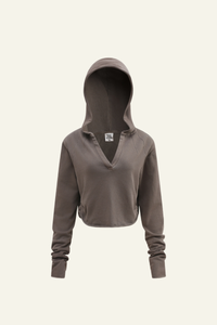 Women's Washed Loose Edged Pleated V-Neck Cotton Hoodie