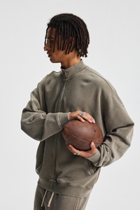 Men's Cotton Streetwear Wax-Dyed Washed Stand Collar Distressed Jacket