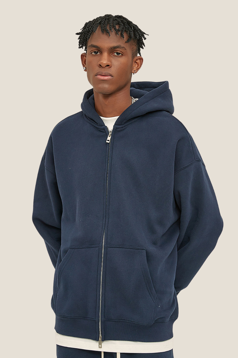 Men's Streetwear 350G Heavyweight Full Zipper Hooded Jacket