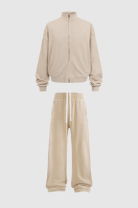 Women's Cotton Streetwear Set:Stand Collar Jacket And Wide-Leg Pant