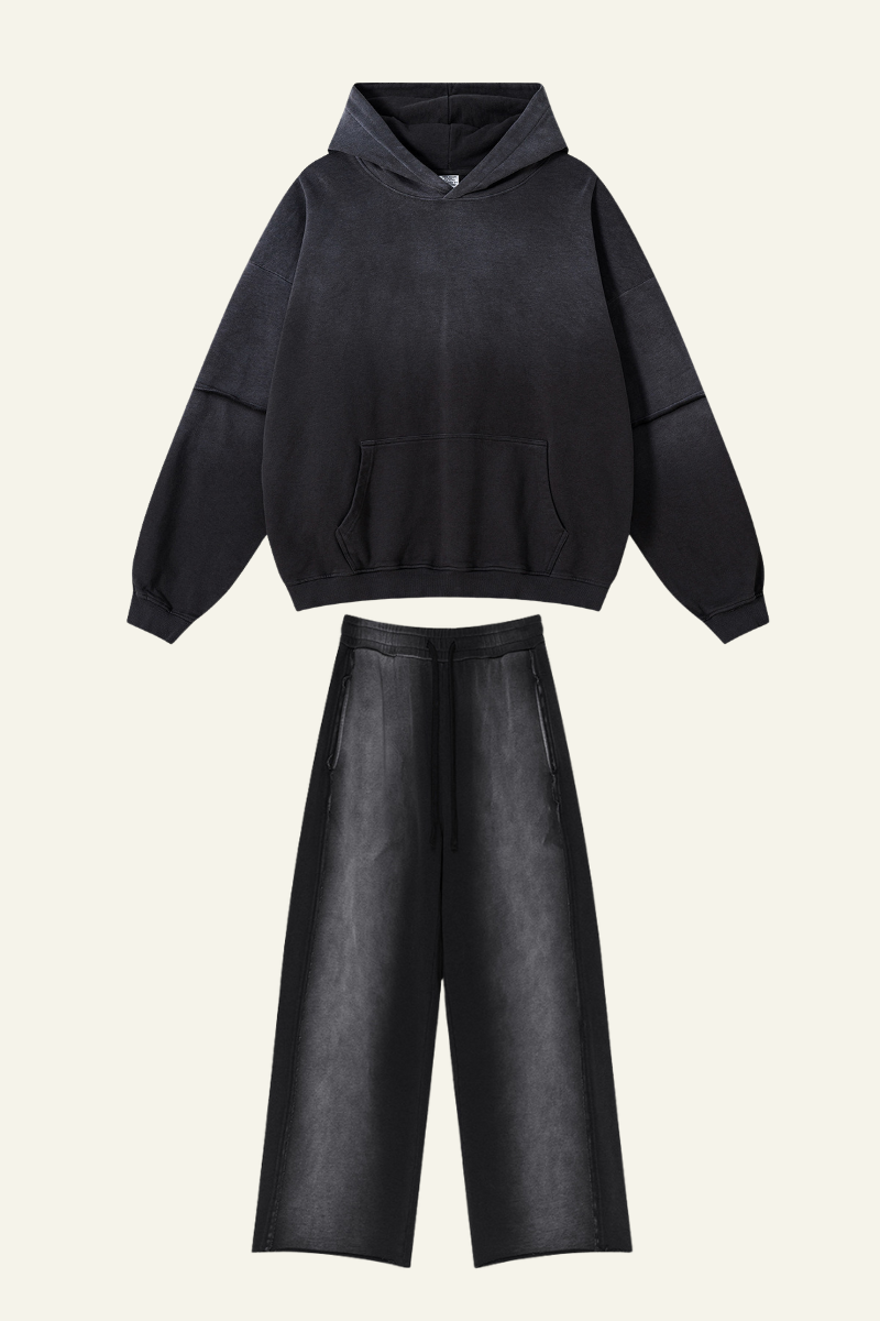 Men's  Cotton Vintage Set:Hoodie And Straight Leg Pant