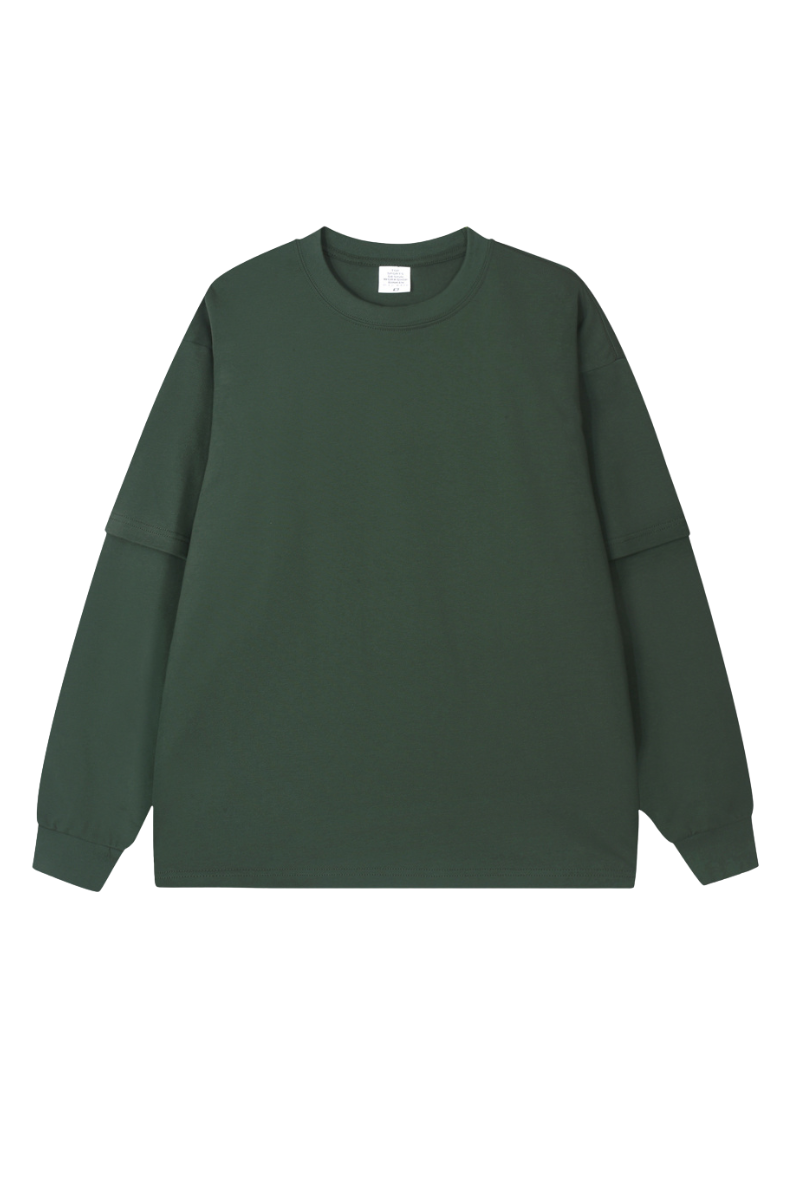 Men's Spring Summer 305g Heavy Cotton Mock Layer Long Sleeve