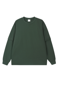Men's Spring Summer 305g Heavy Cotton Mock Layer Long Sleeve