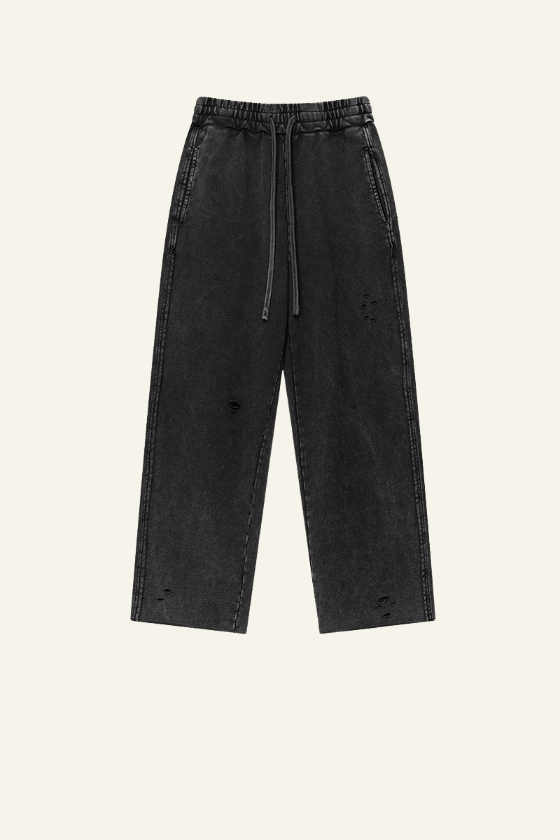 Men's Vintage Washed Frayed Hem Cotton Straight Leg Pants