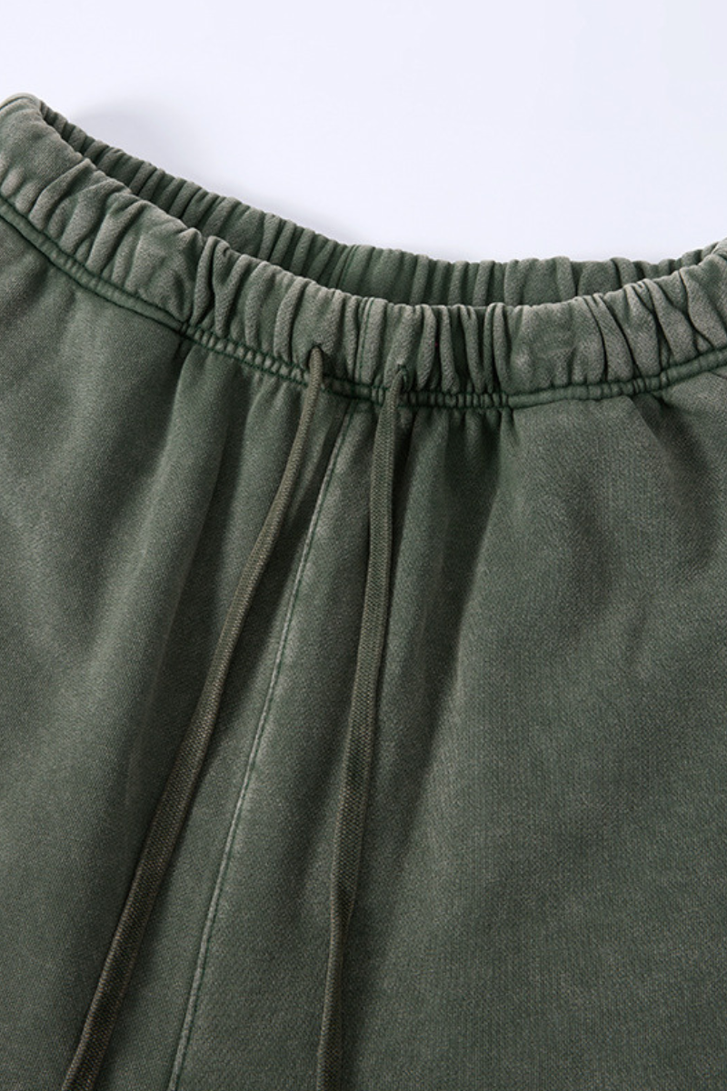 Unisex Spring Summer 360g Cotton Washed Drawstring Shorts