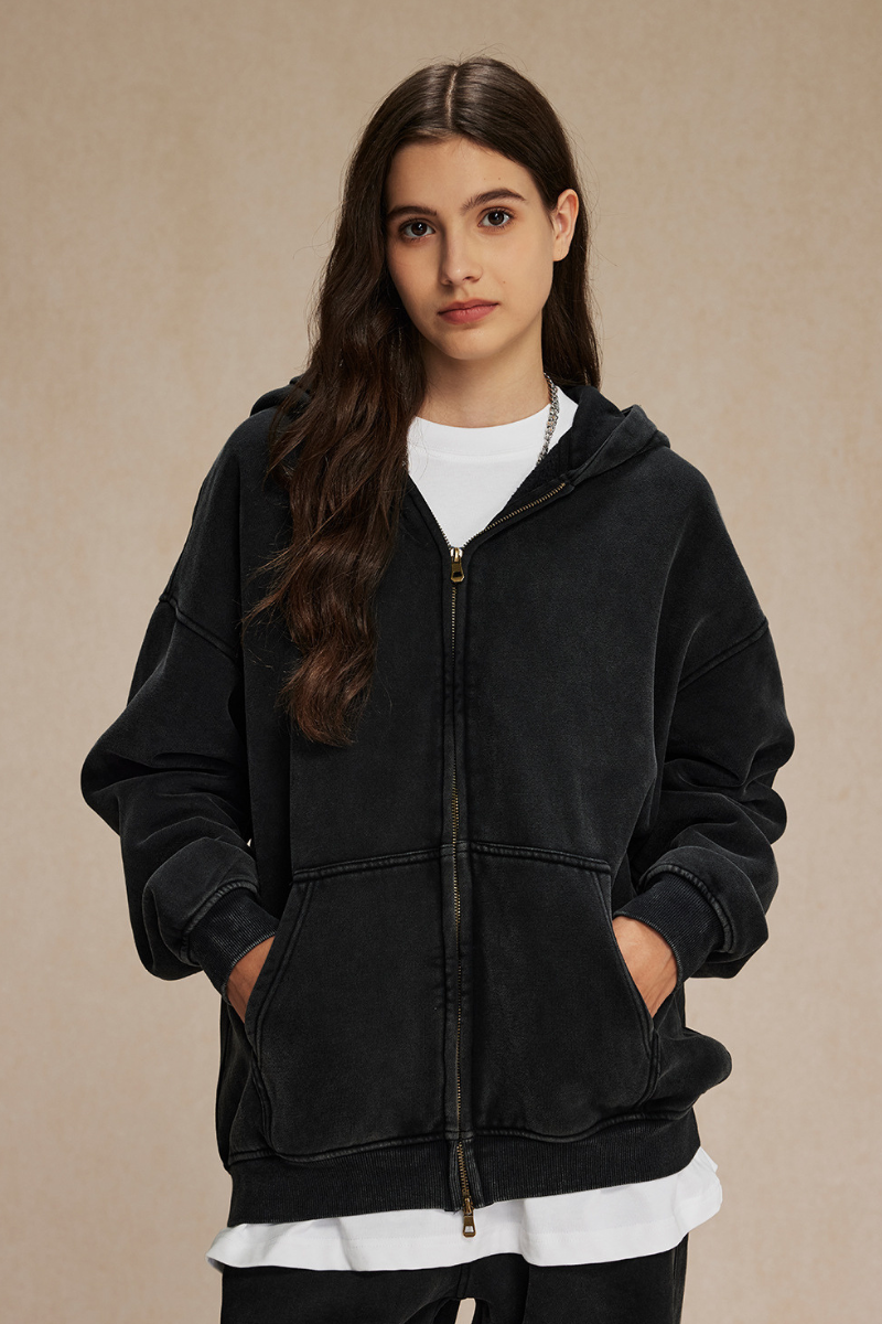 Women's Streetwear Wax-Dyed Vintage Solid Hooded Jacket