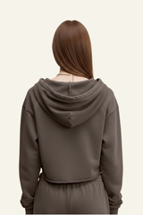 Women's Washed Loose Edged Pleated V-Neck Cotton Hoodie