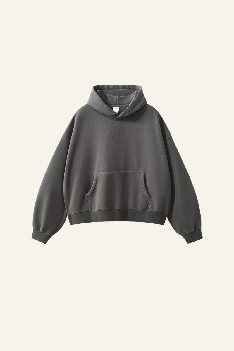 Men's Fleece-Lined Thick Washed Distressed Hoodie.