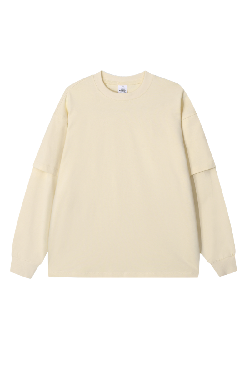 Women's Spring Summer 305g Cotton Mock Layer Long Sleeve
