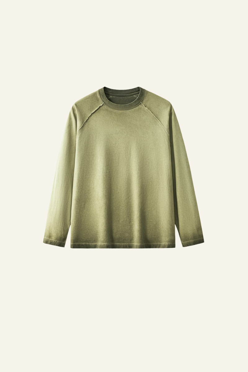 Men's  Streetwear Washed Cotton Long-Sleeved T-shirt.