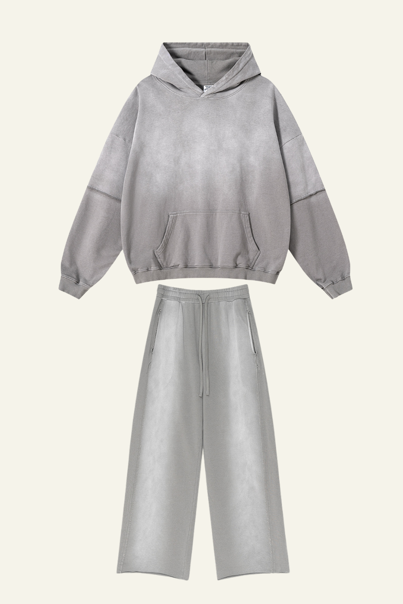 Men's  Cotton Vintage Set:Hoodie And Straight Leg Pant