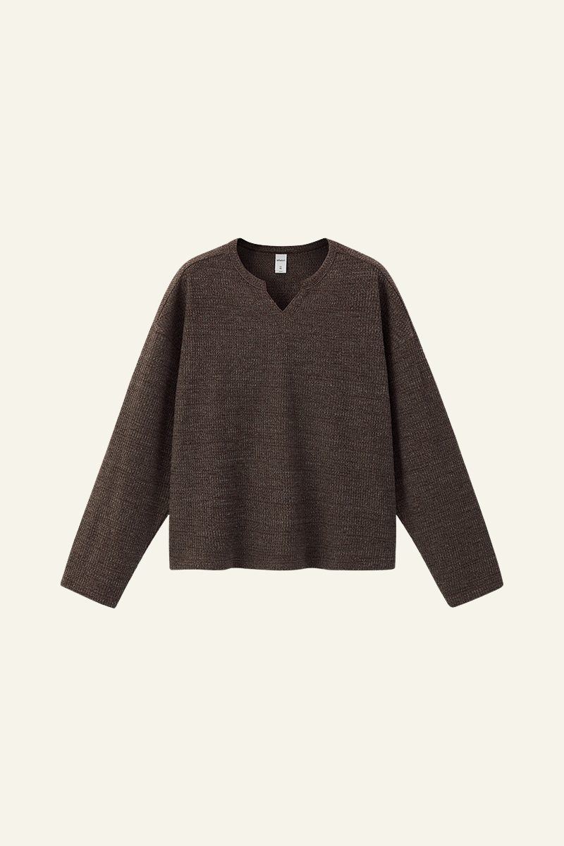 Women's Streetwear V-Neck Waffle Textured Knit Sweater