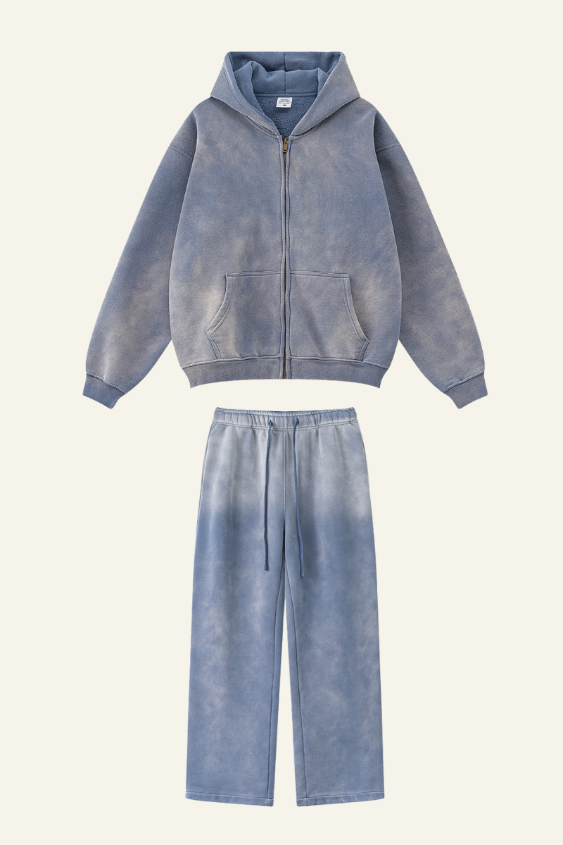 Men's Streetwear Set:Hooded Jacket And Straight-leg Pants