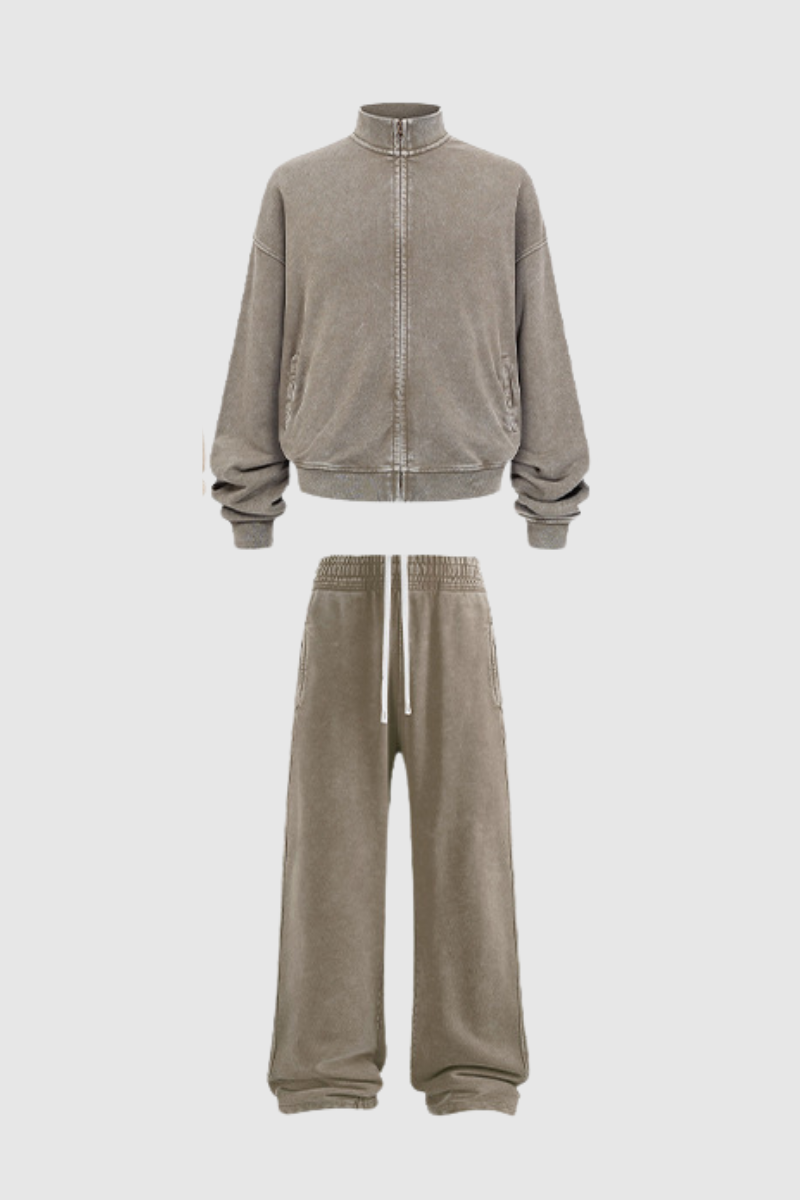 Men's Cotton Set:Stand Collar Jacket And Pants