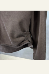 Women's Washed Loose Edged Pleated V-Neck Cotton Hoodie