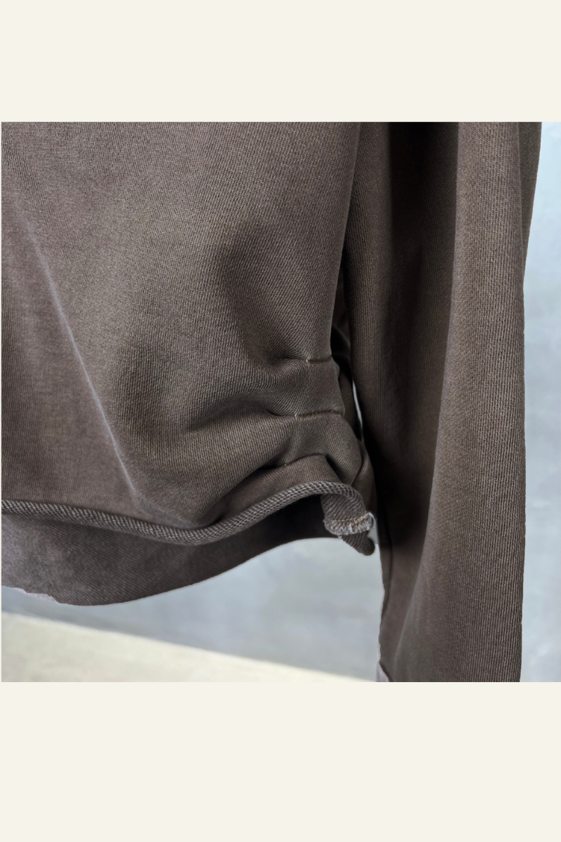 Women's Washed Loose Edged Pleated V-Neck Cotton Hoodie