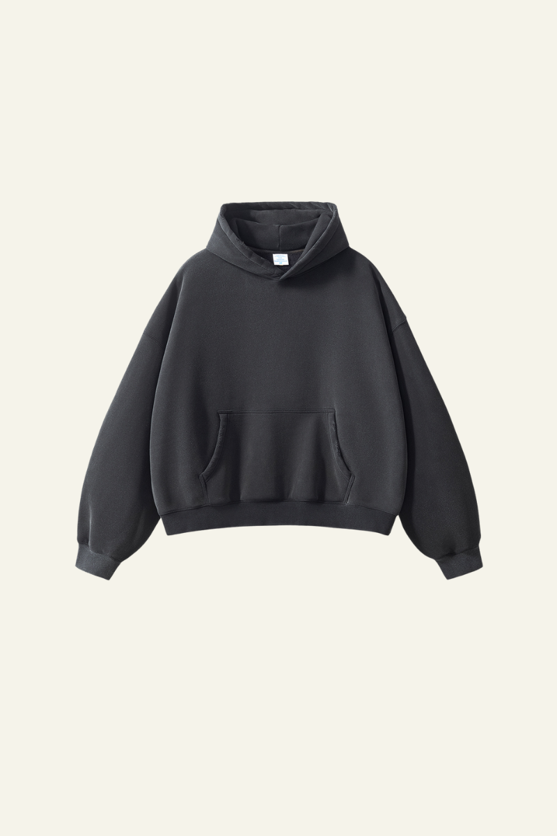 Men's Fleece-Lined Thick Washed Distressed Hoodie.