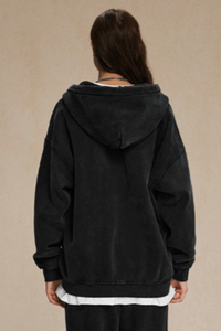 Women's Streetwear Wax-Dyed Vintage Solid Hooded Jacket