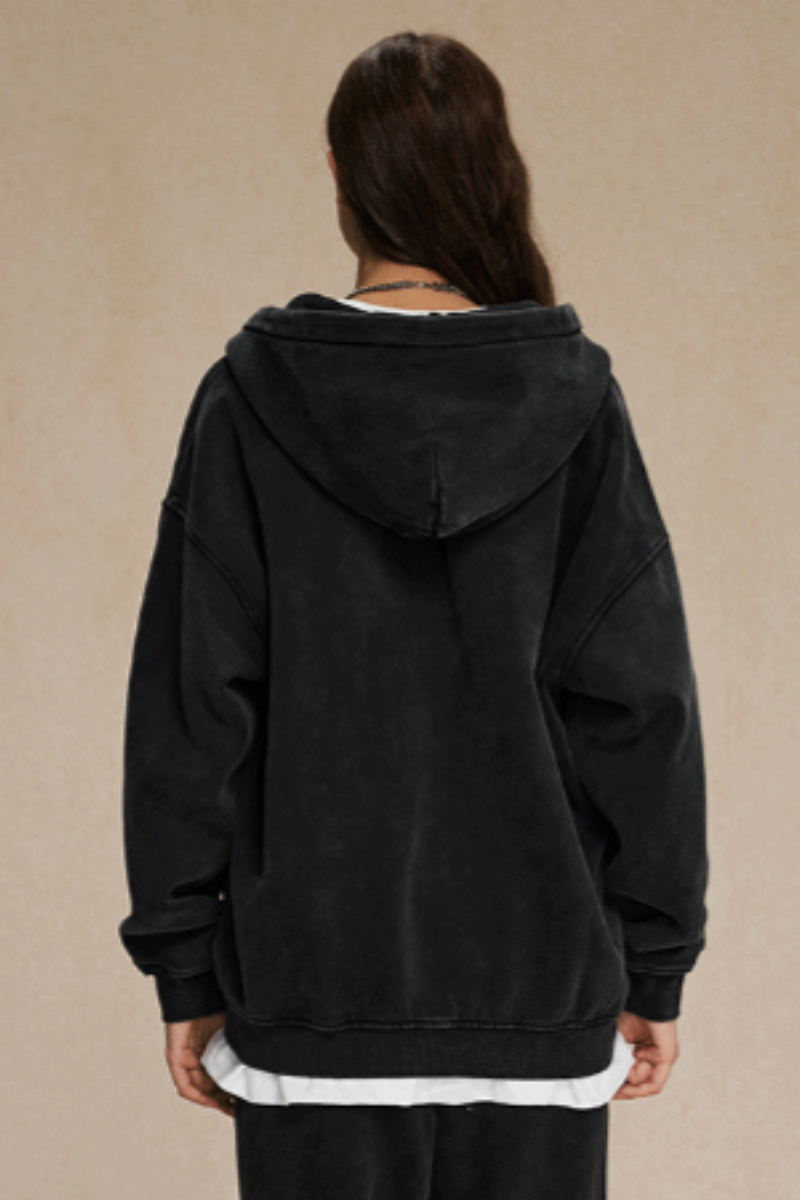 Women's Streetwear Wax-Dyed Vintage Solid Hooded Jacket