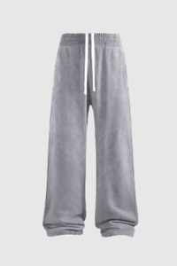 Men's Cotton  Streetwear Washed Distressed Wide Leg Pants