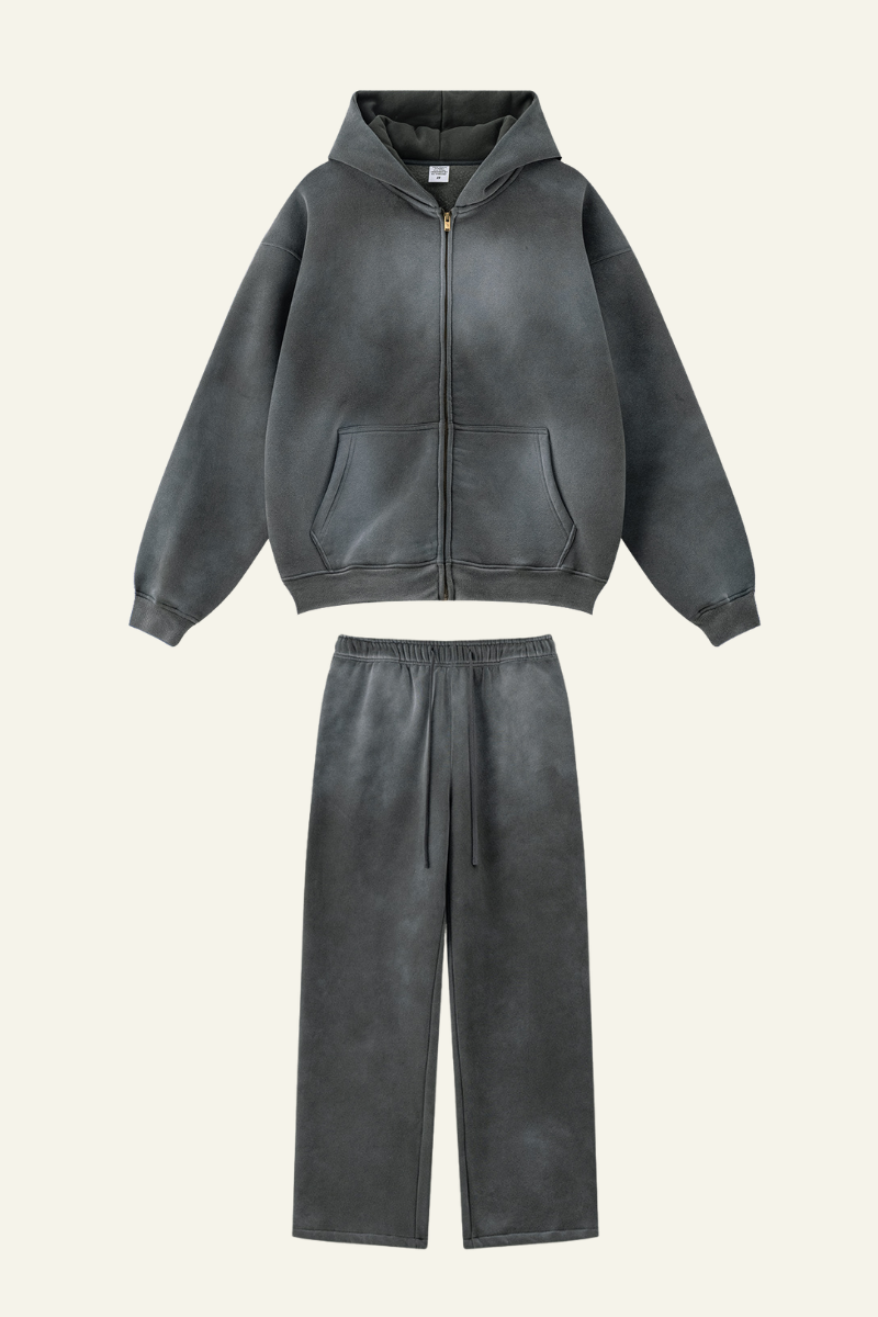 Men's Streetwear Set:Hooded Jacket And Straight-leg Pants