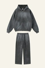 Men's Streetwear Set:Hooded Jacket And Straight-leg Pants