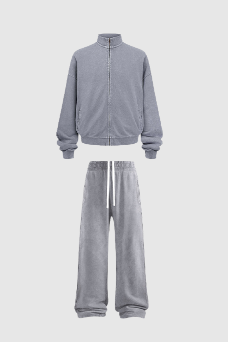 Men's Cotton Set:Stand Collar Jacket And Pants