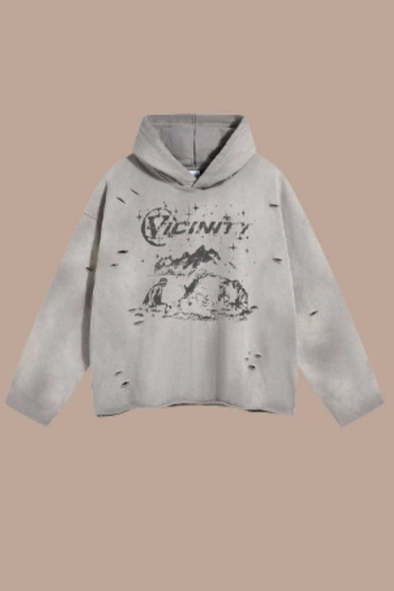 Women's Streetwear Distressed Frayed-Edged Vintage Hoodie