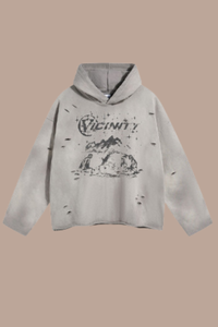 Men's Streetwear Distressed Frayed-Edged Vintage Hoodie