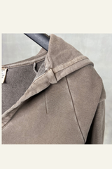 Women's Washed Loose Edged Pleated V-Neck Cotton Hoodie