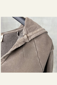 Women's Washed Loose Edged Pleated V-Neck Cotton Hoodie