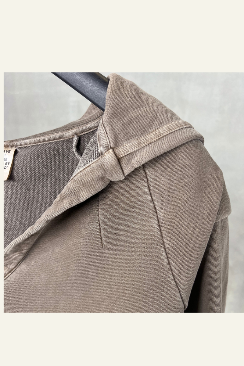 Women's Washed Loose Edged Pleated V-Neck Cotton Hoodie