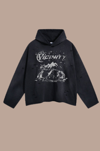 Men's Streetwear Distressed Frayed-Edged Vintage Hoodie