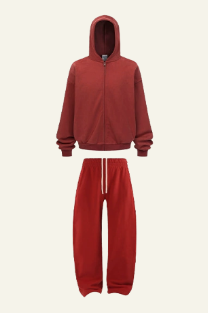 Women's Set:Fleece-lined Zipper Jacket & Curved-blade Pants