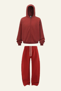Men's Set:Fleece-lined Zipper Jacket & Curved-blade Pants