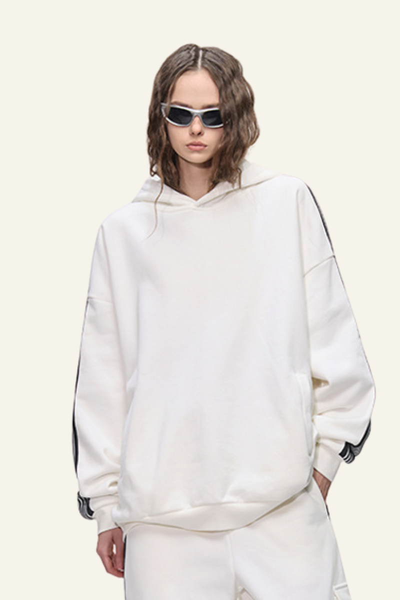 Women's Streetwear Side-Striped Solid Hoodie