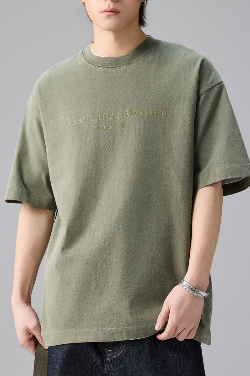 Men's Summer Cotton Washed Print Crewneck Tee