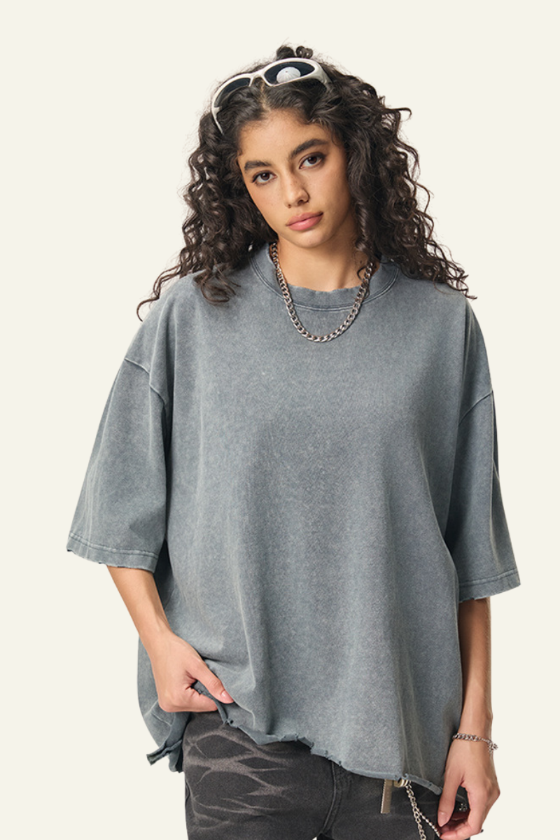 Women's  Cotton Frayed Streetwear Washed T-Shirt