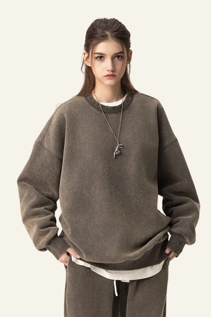 Women's  Washed Distressed Solid Pullover