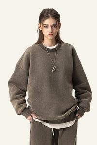 Women's  Washed Distressed Solid Pullover