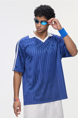 Men's Polyester Loose Fit V-Neck Patch Stripe Tee