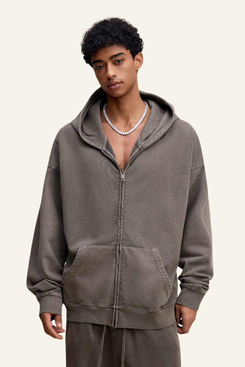 Men's Heavyweight Vintage Washed Cotton Hooded Jacket