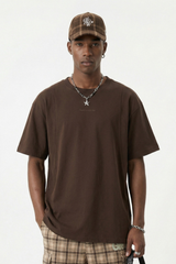 Men's Cotton-Linen Drop-Shoulder Tee w/FwdSideSeam & Sld Ltr