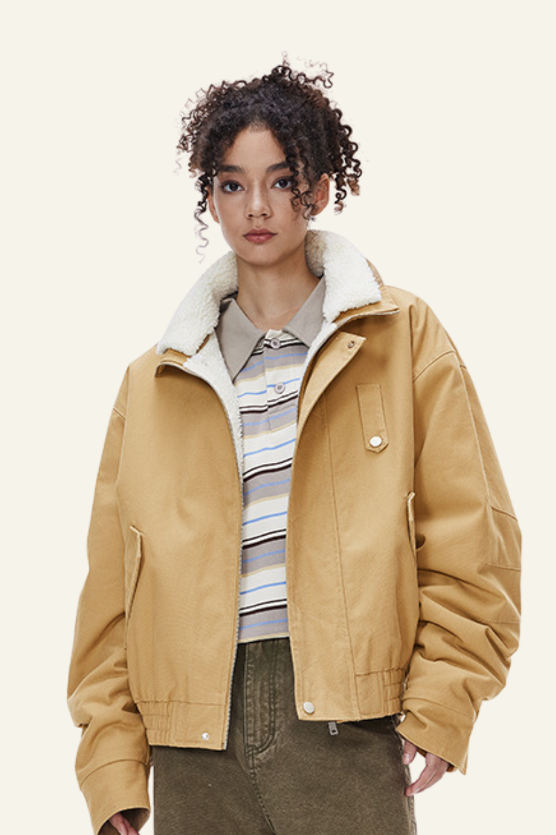 Women's Streetwear Detachable Collar Fleece Stand Jacket