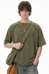 Men's Spring Summer 350g Cotton Batik Washed Raglan Tee